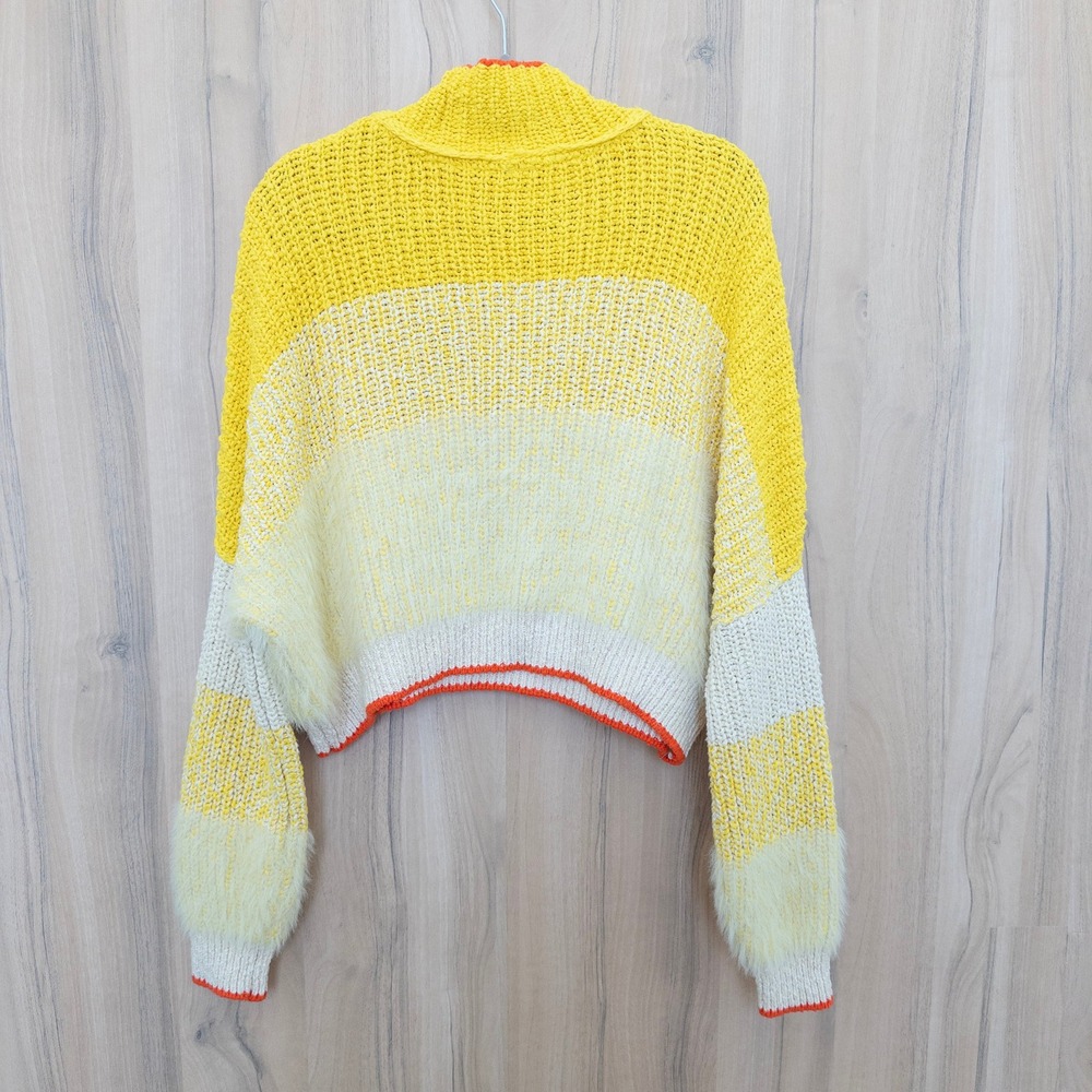 Free People Womens Sunbrite Sweater Size M Yellow Striped Cropped Oversized Cozy - Picture 4 of 6